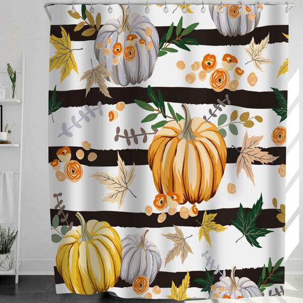 

Halloween Pumpkin Print Shower Curtain With 12hooks, Multicolor