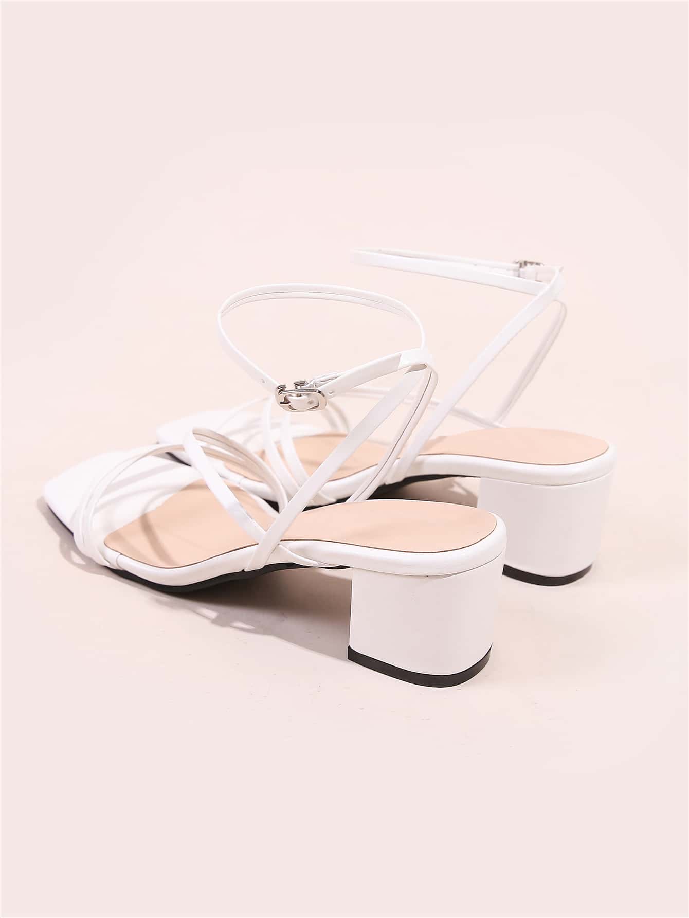 MINGDILIN Women Minimalist Chunky Heeled Ankle Strap Sandals, Elegant Summer Heeled Sandals - White - View 4