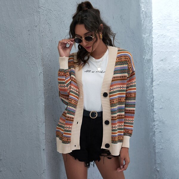 

Striped Drop Shoulder Cardigan, Multicolor