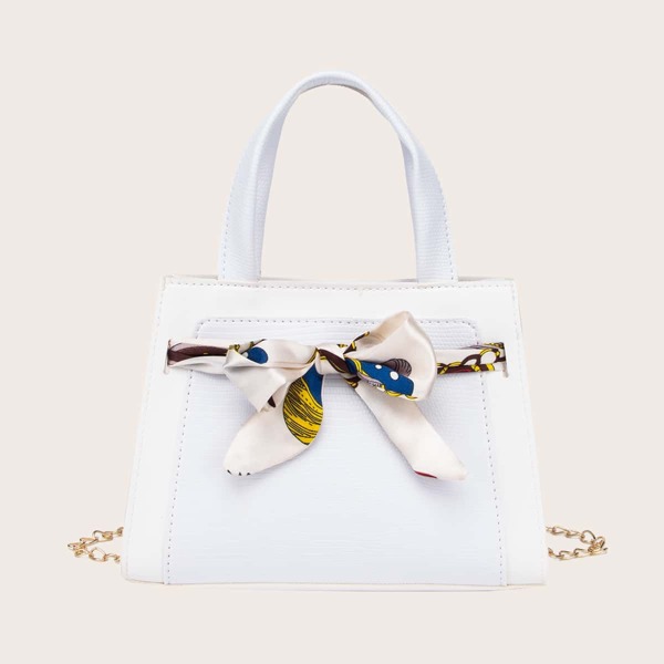 

Bow Decor Chain Satchel Bag, White
