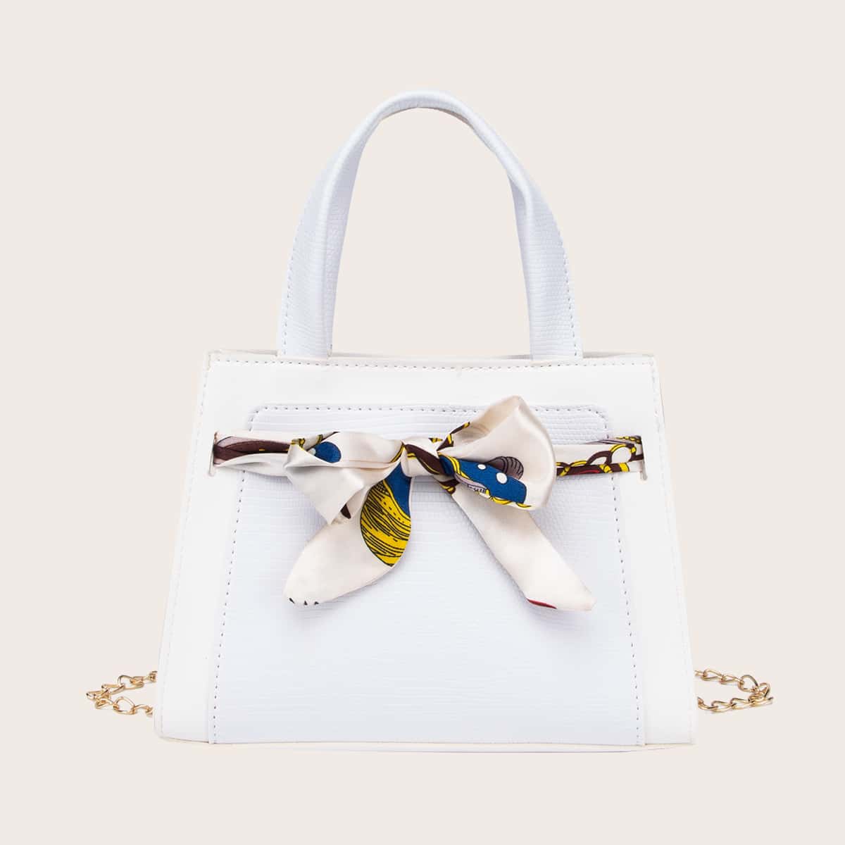 

Bow Decor Chain Satchel Bag, White