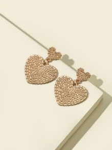 Heart Charm Drop Earrings - Yellow Gold - View 2