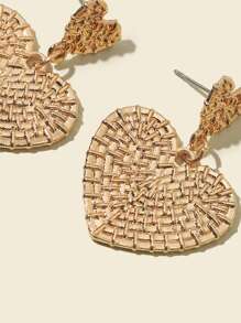 Heart Charm Drop Earrings - Yellow Gold - View 3