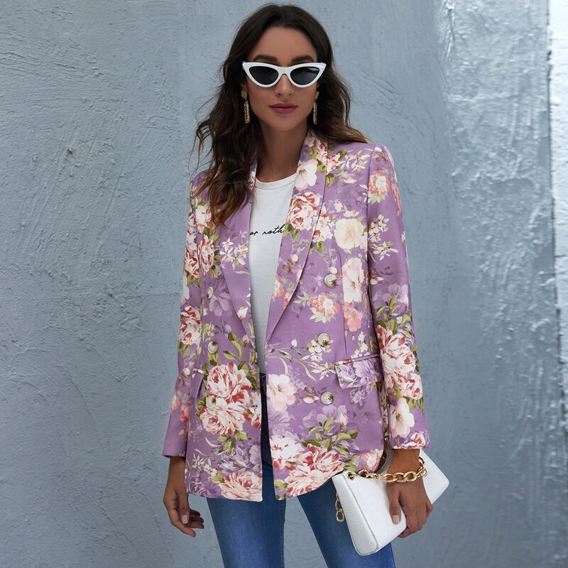 

Floral Shawl Collar Flap Detail Blazer, Multicolor