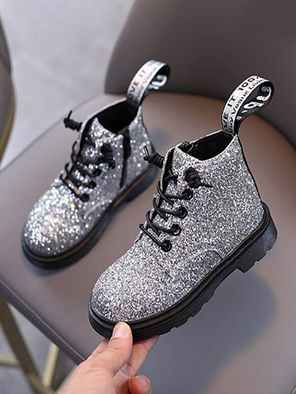 girls glitter combat boots