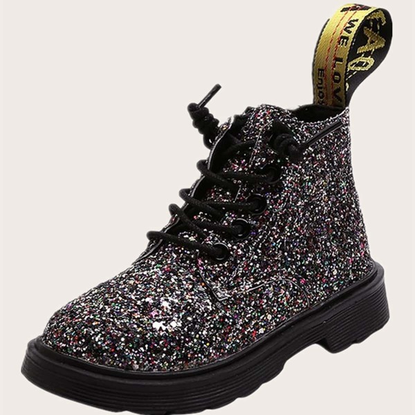 

Girls Glitter Combat Boots, Black