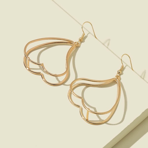 

Hollow Out Heart Drop Earrings, Gold