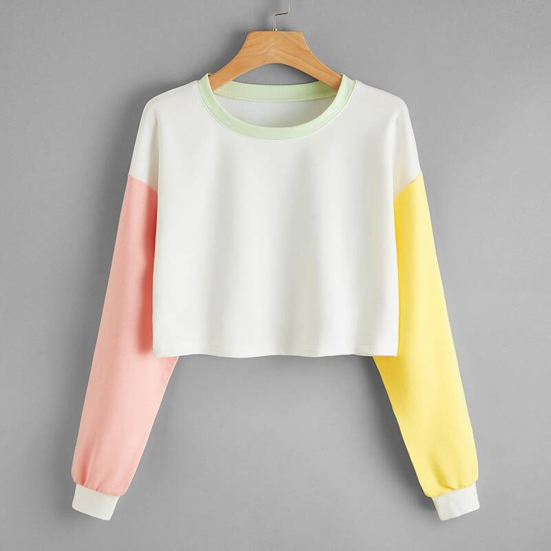 

Colorblock Sleeve Crop Sweatshirt, Multicolor