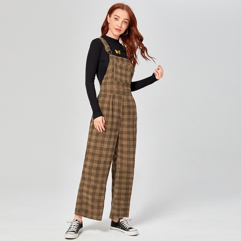 

Plaid Overall Jumpsuit, Coffee brown