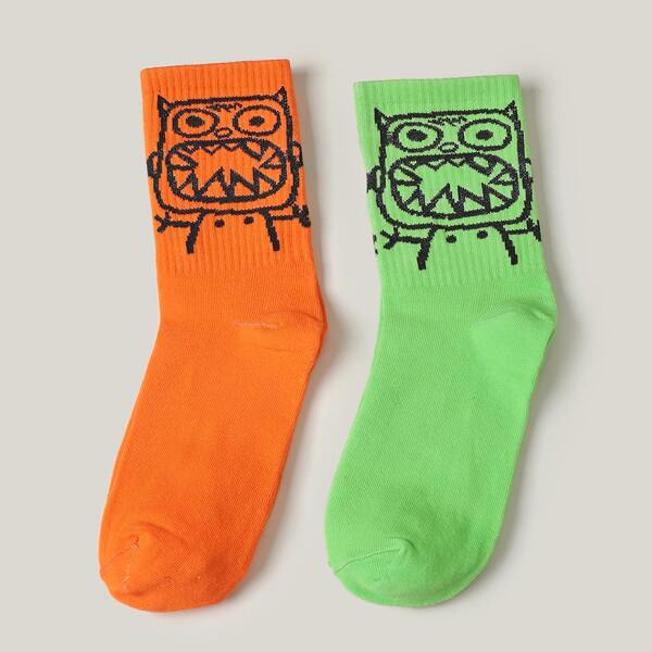 

2pairs Men Cartoon Graphic Socks, Multicolor