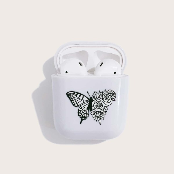 

1pc Butterfly Print AirPods Case, White
