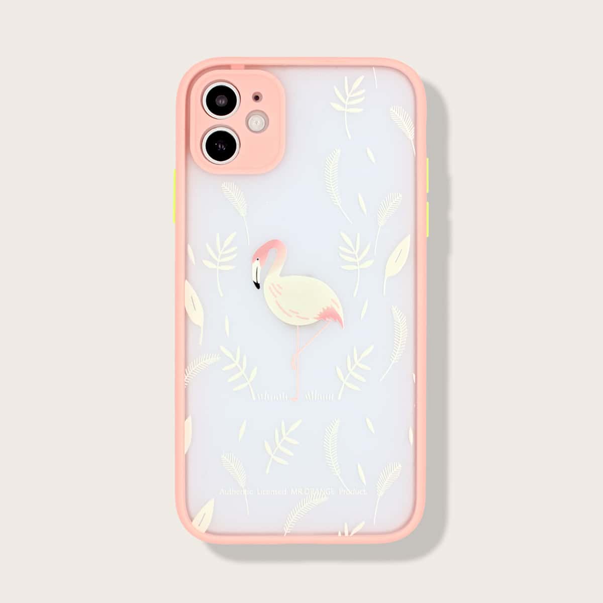 1pc Flamingo Pattern iPhone Case, Pink
