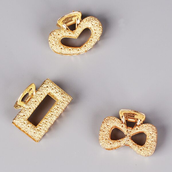 

3pcs Toddler Girls Bow Design Hair Claw, Gold