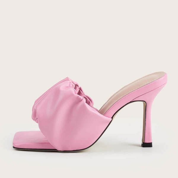 

Open Toe Ruched Stiletto Heeled Mules, Pink