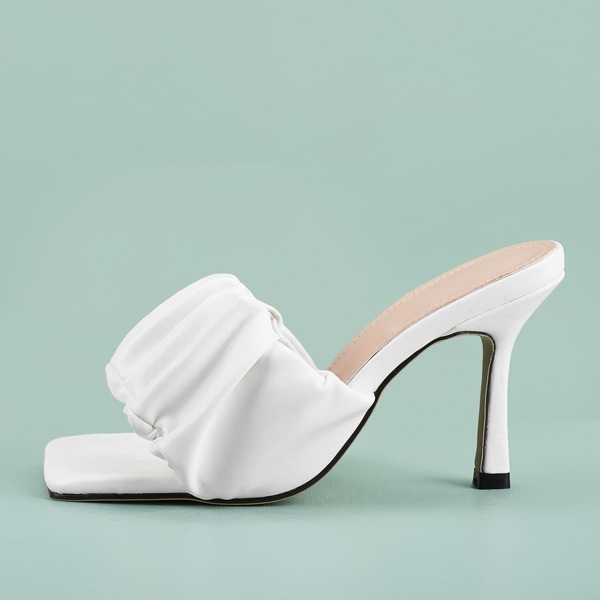 

Open Toe Ruched Stiletto Heeled Mules, White