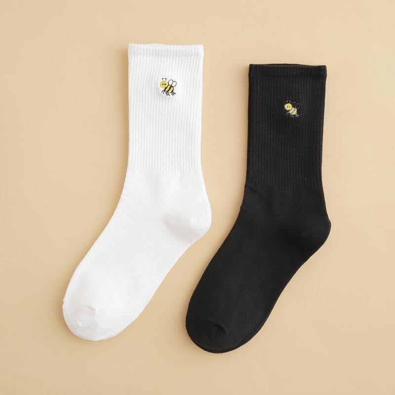 

2pairs Guys Bee Embroidery Socks, Multicolor