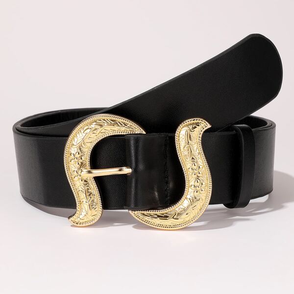 

Engraved Buckle Belt, Gold