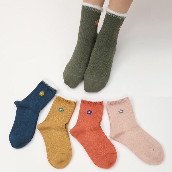 

5pairs Flower Pattern Socks, Multicolor