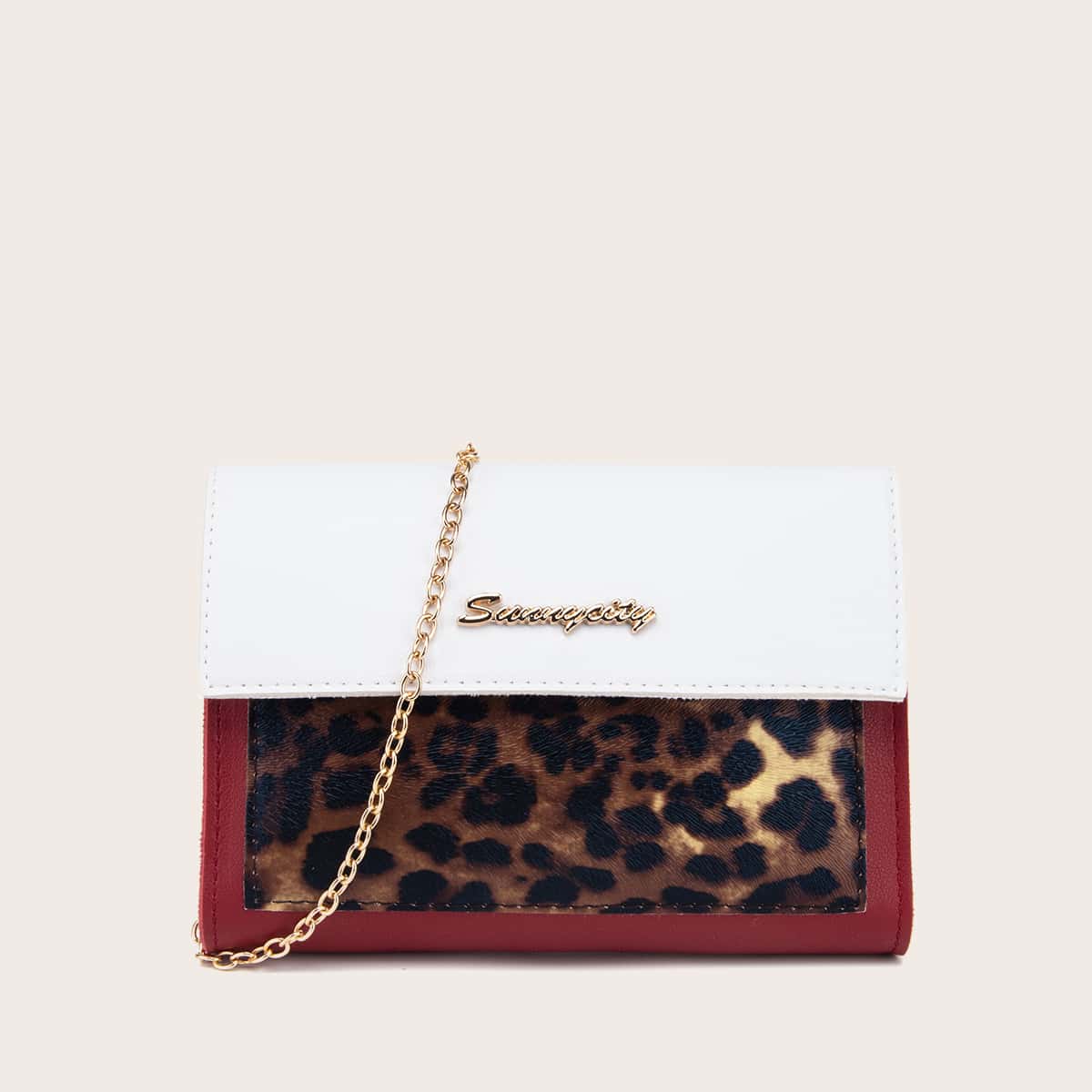 

Leopard Chain Crossbody Bag, Red