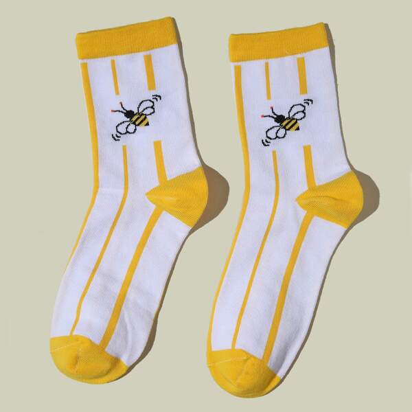 

Bee Pattern Socks, White