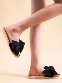 Bow Decor Slippers - Black - View 2