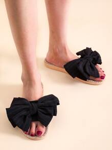 Bow Decor Slippers - Black - View 3
