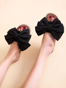 Bow Decor Slippers - Black - View 4