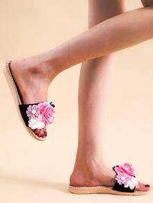Flower Appliques Slippers - Pink - View 2