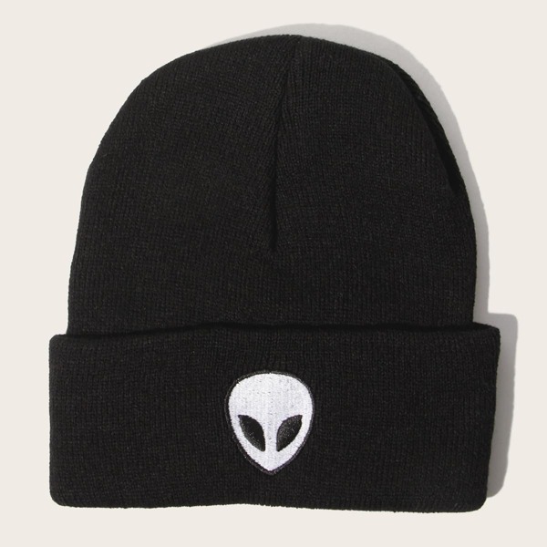 

Men Alien Embroidery Cuffed Beanie, Black