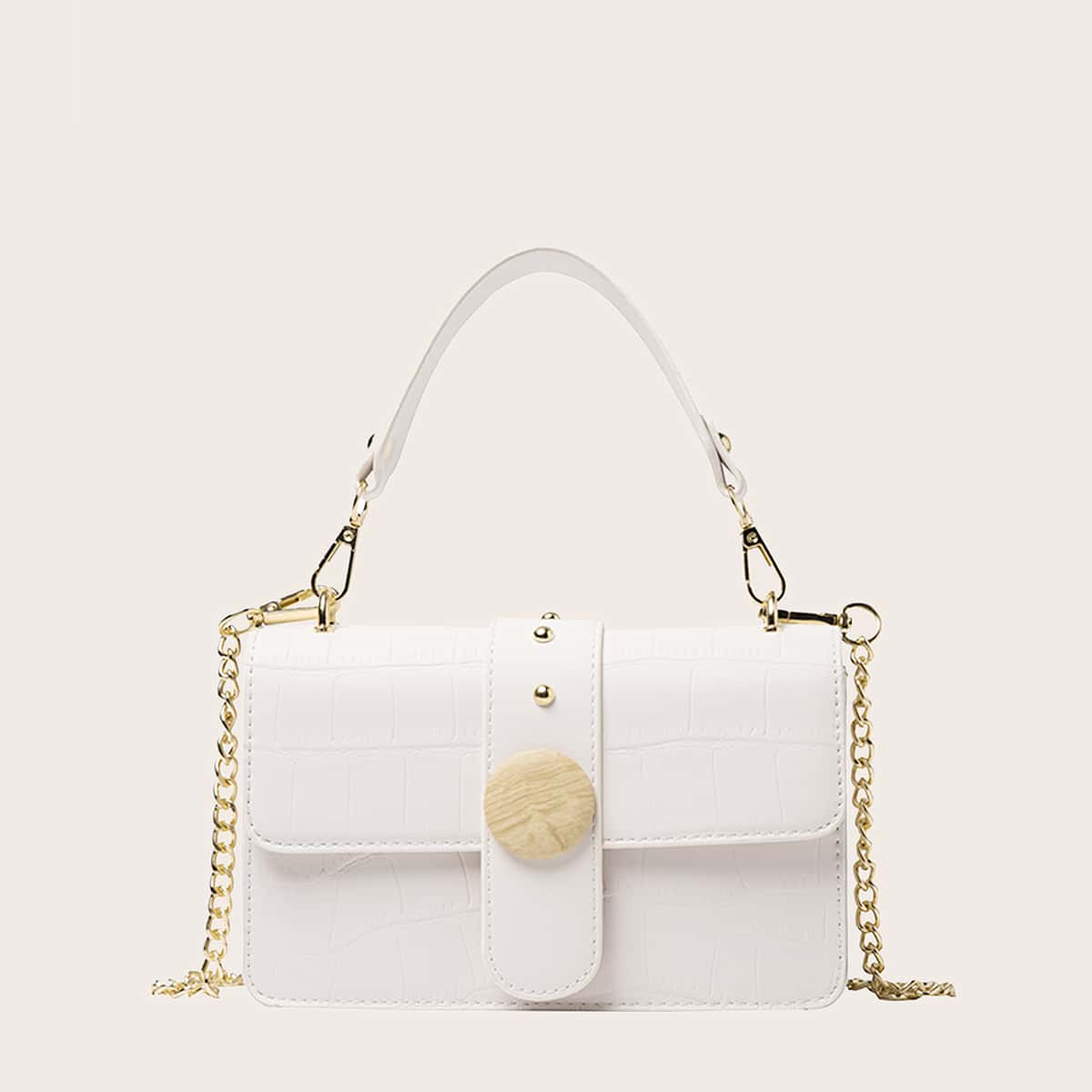 

Crocodile Chain Satchel Bag, White