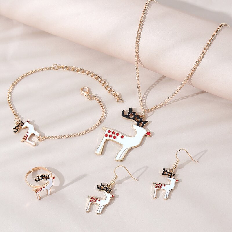

5pcs Christmas Hat & Moon Charm Jewelry Set, Multicolor