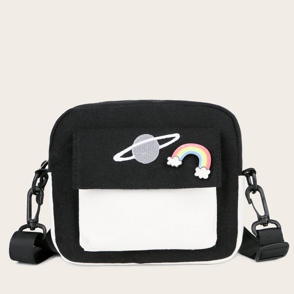 

Two Tone Canvas Crossbody Bag, Black and white