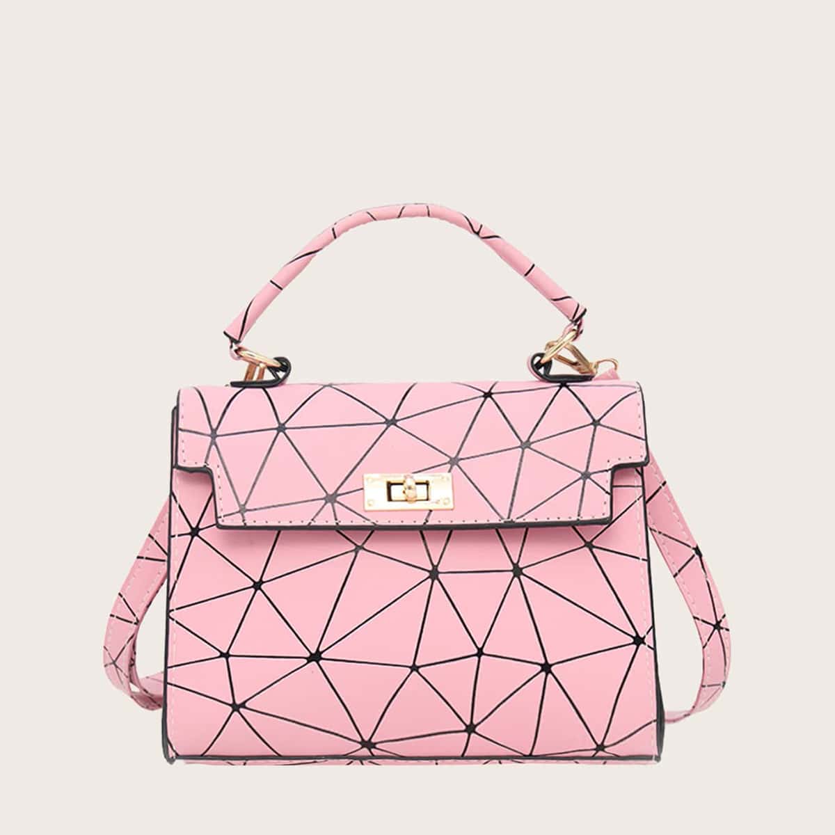 

Geo Flap Satchel Bag, Baby pink