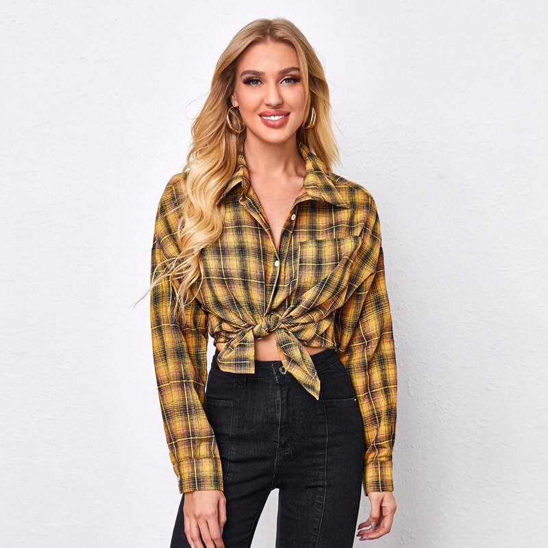 

Drop Shoulder Tartan Blouse, Multicolor