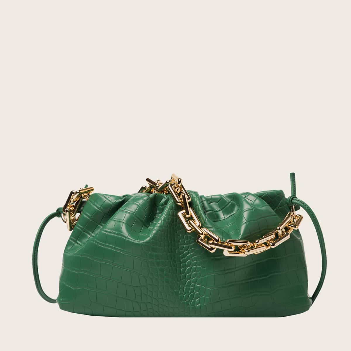 

Crocodile Ruched Shoulder Bag, Green