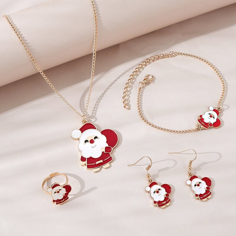 

5pcs Christmas Santa Claus Charm Jewelry Set, Multicolor