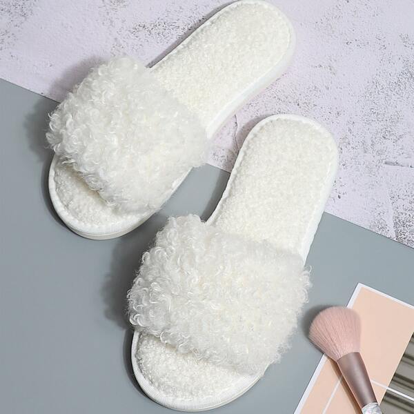 

Open Toe Fluffy Slippers, White