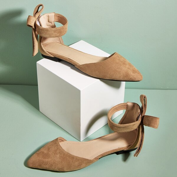

Point Toe Bow Decor Flats, Apricot