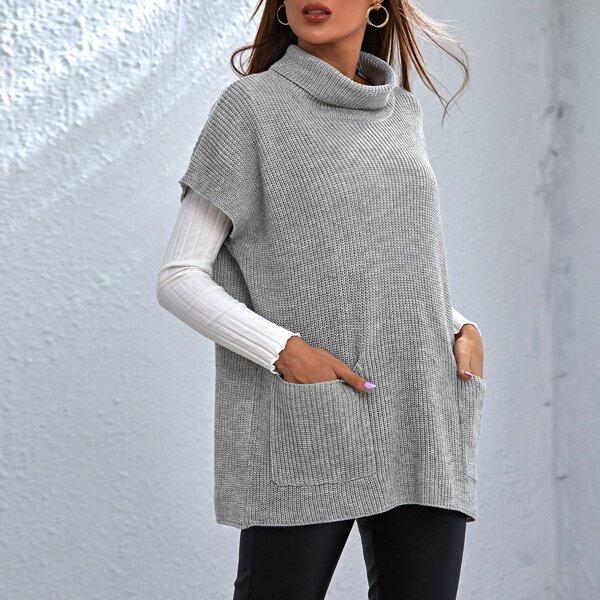 

Double Pocket Batwing Sleeve Knit Top, Light grey