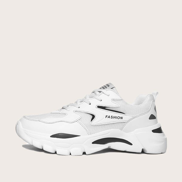 

Men Lace-up Front Mesh Panel Chunky Sneakers, White