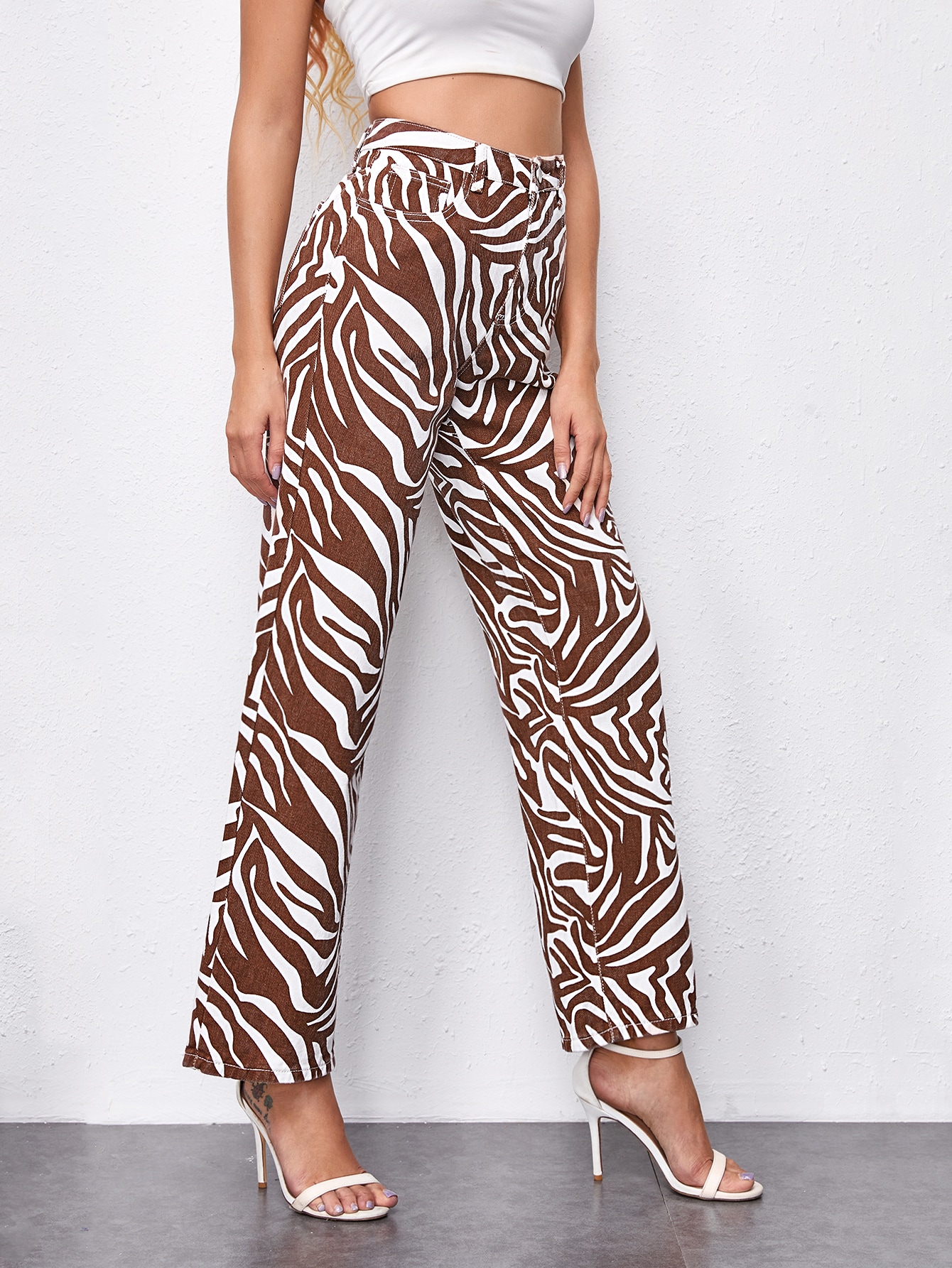 High Waist Zebra Striped Jeans | SHEIN EUR