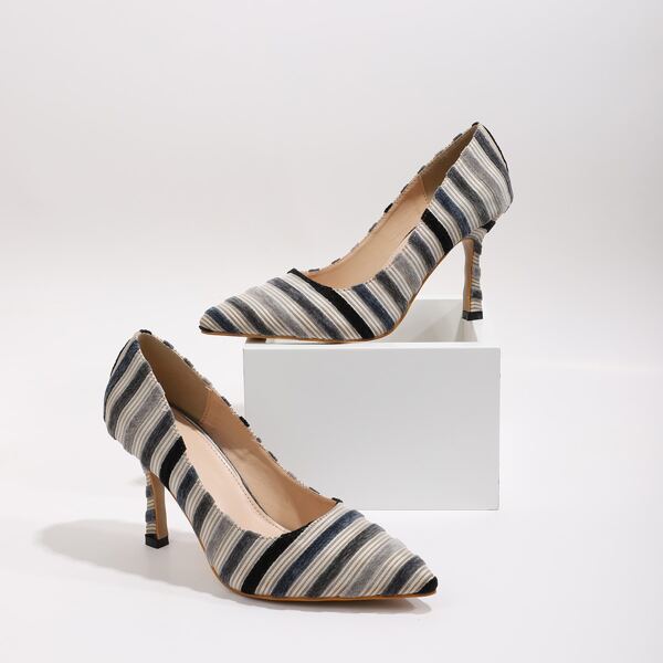 

Point Toe Striped Stiletto Heeled Pumps, Multicolor