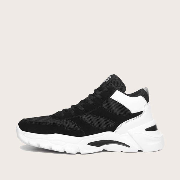 

Men Lace-up Front Mesh Chunky Sneakers, Black