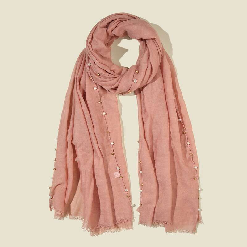 

Faux Pearl Decor Scarf, Pink