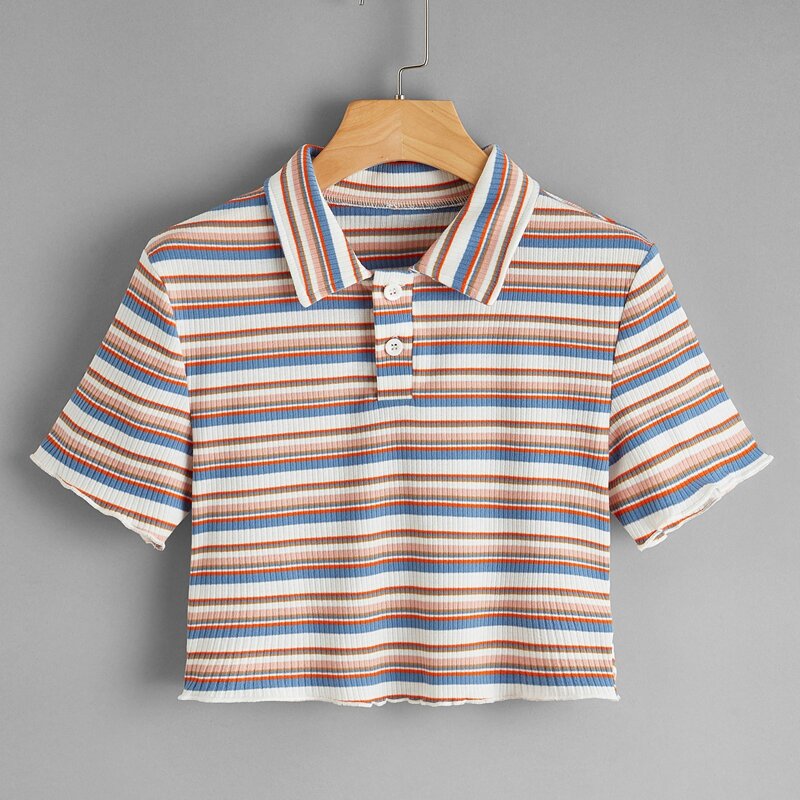 

Striped Crop Polo Tee, Multicolor