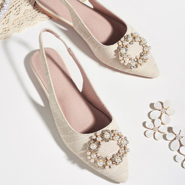 

Faux Pearl Decor Slingback Flats, Apricot