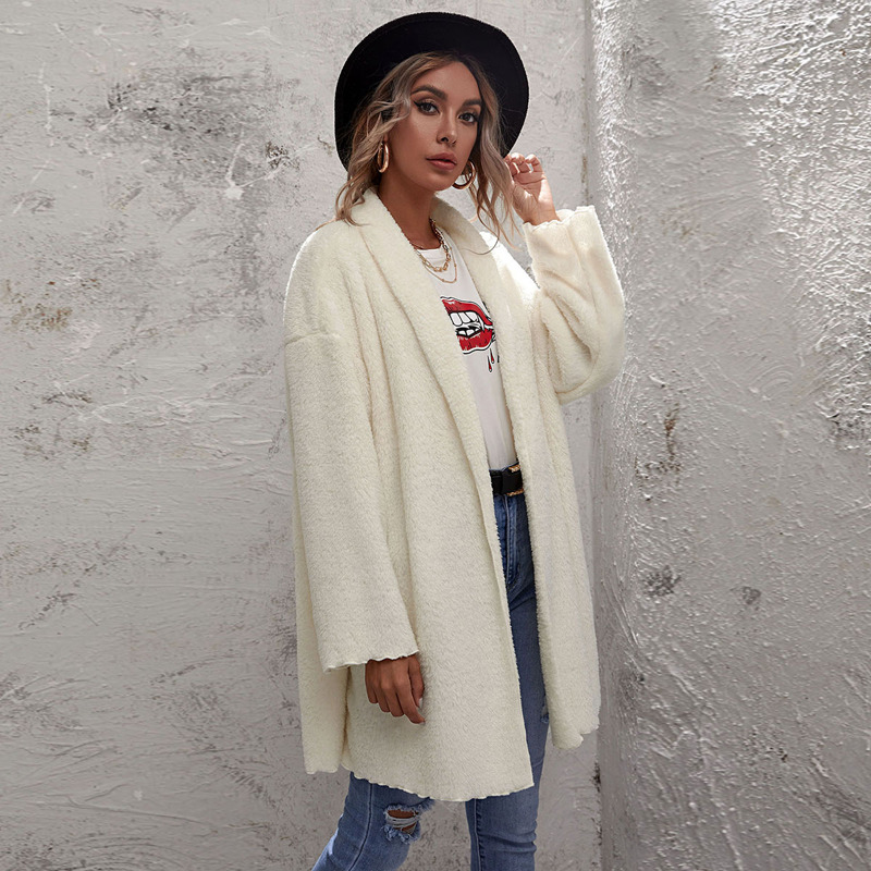 

Open Front Drop Shoulder Flannel Coat, White