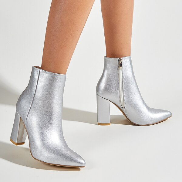 

Point Toe Metallic Boots, Silver