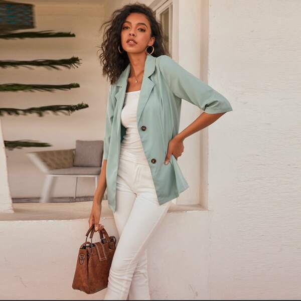 

Single-breasted Lapel Neck Blazer, Mint green