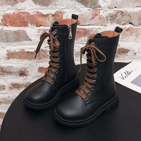 

Girls Lace-up Front Boots, Black